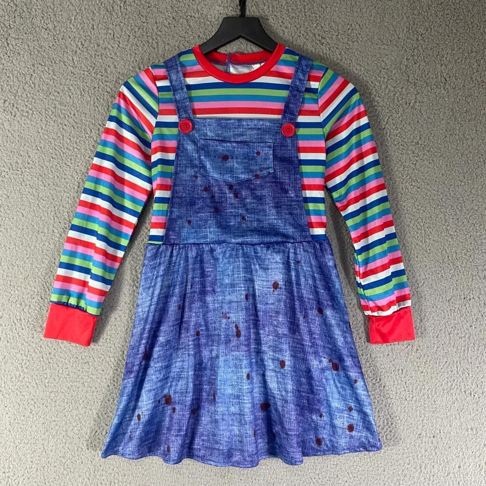 Chucky Girls' Costume Dress Child's Play Doll Halloween Kids Large 10-12 Striped
